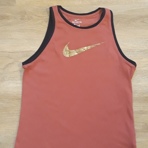 The Nike Tee Dri Fit Tank Top Red with Gold Glitter Swoop - Size Small - Picture 6 of 10